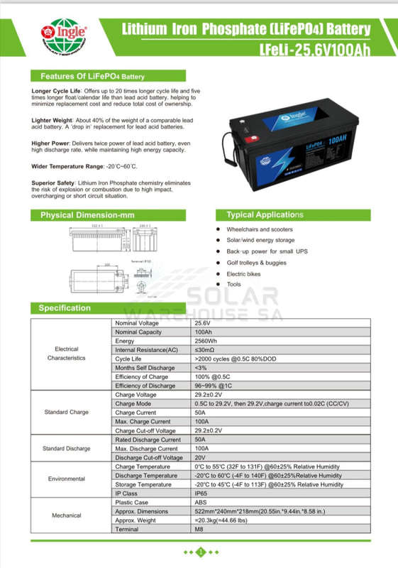 25.6v 100ah 2.56Kwh Ingle Lithium Battery