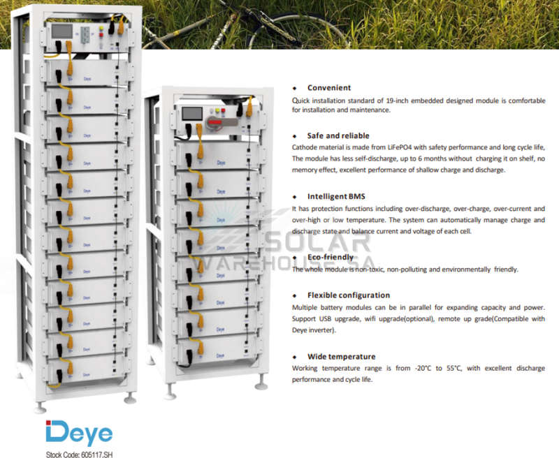 Deye 61.44kWh HV Battery Set (Including 12pcs 5.12kWh battery, 3U Rack and HV control box)