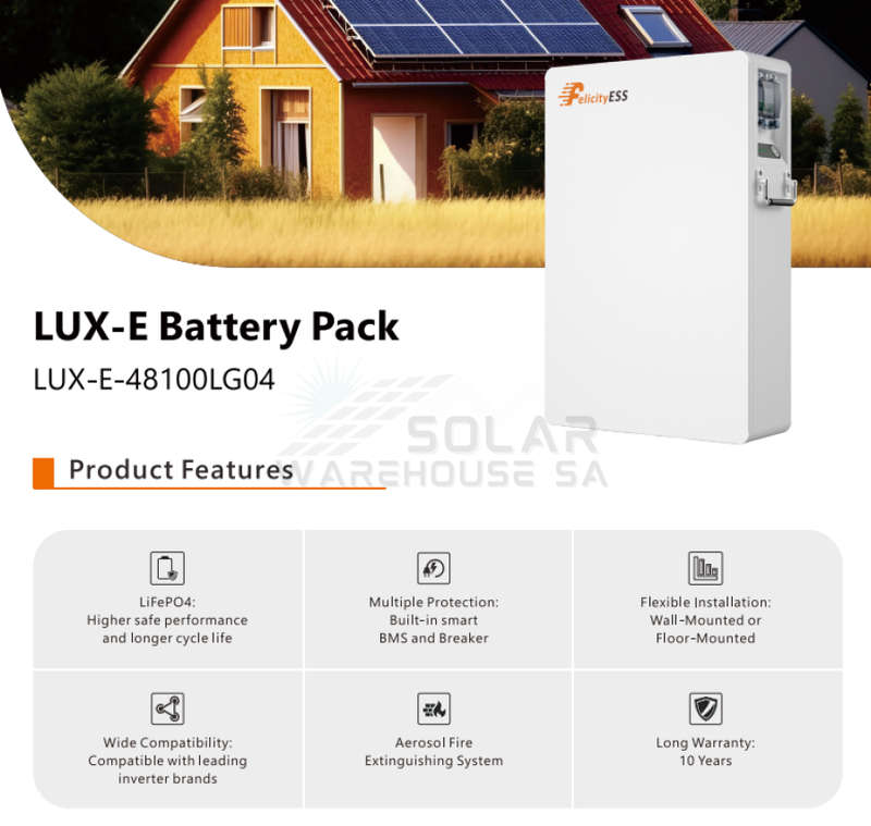 Felicity Solar 48V 5.12Kwh Lithium Battery IP65 LUX-E-48100LG04 (10 Years Warranty)