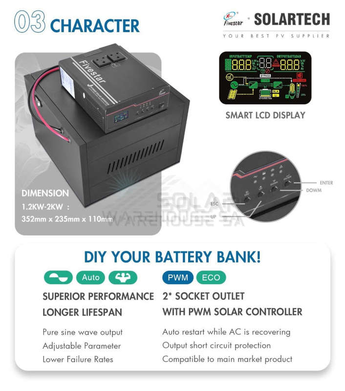 Fivestar 2000w 24v Hybrid Ups Solar Ready Inverter Trolley 2x 120Ah Deep Cycle Gel Battery