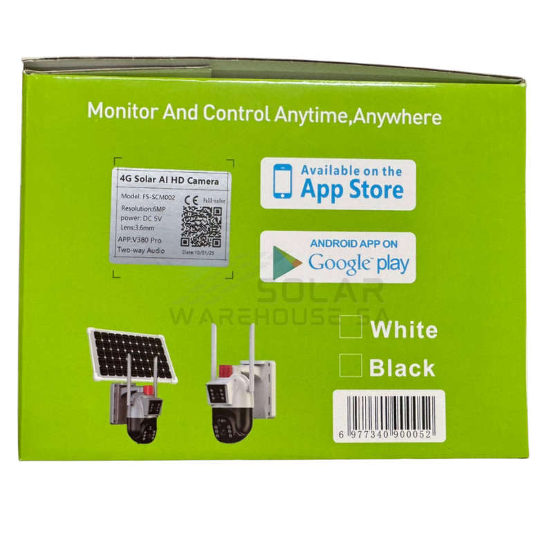 Fivestar- FS- SCM002 IP65 Al Solar CCTV Dual Camera With 4G Connectivity Full HD (White)