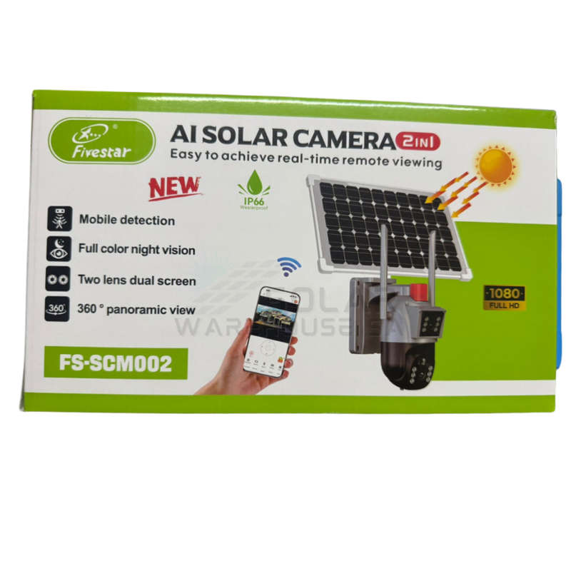 Fivestar- FS- SCM002 IP65 Al Solar CCTV Dual Camera With 4G Connectivity Full HD (White)