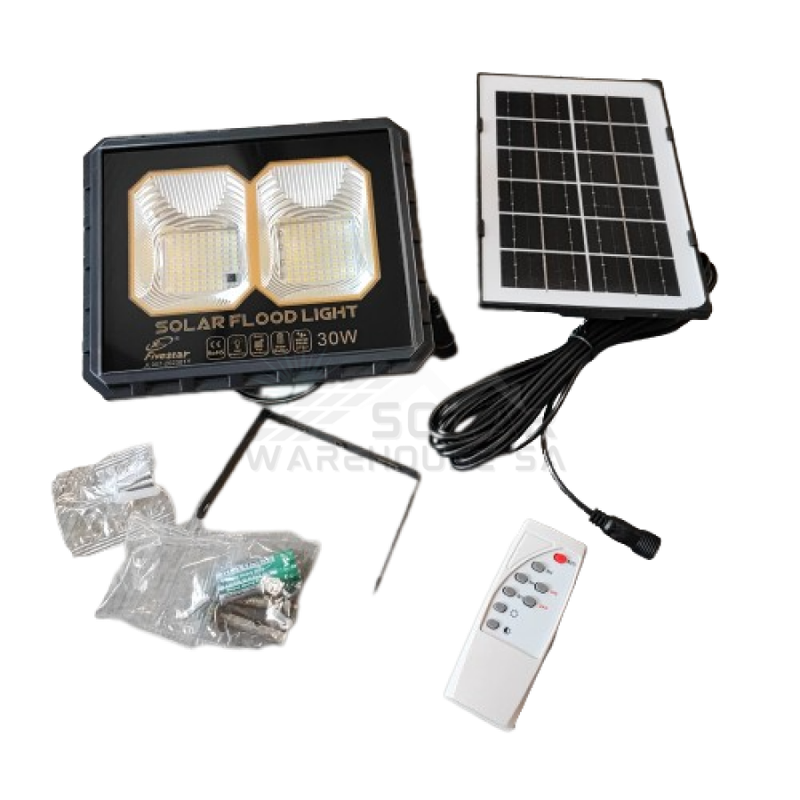 Fivestar Solar Remote Dual Led Flood Light 30W