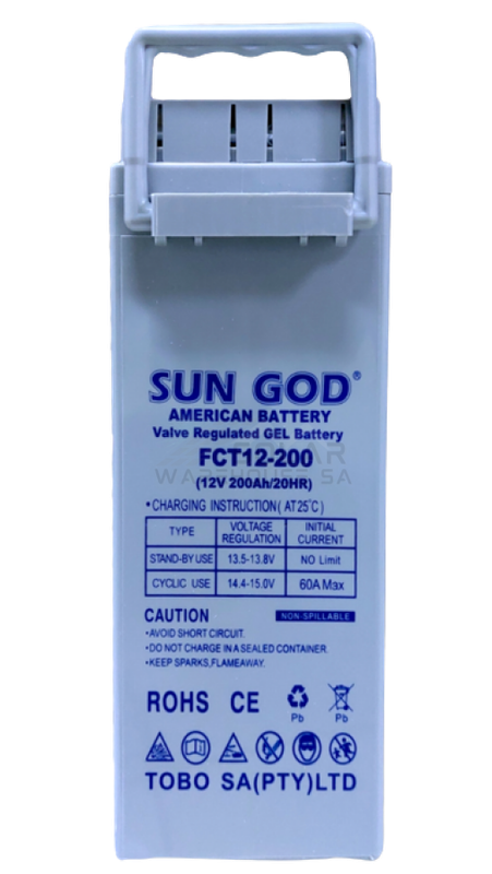 Gel Battery 200 Ah 12v Slim Line Sun God American Deep Cycle Gel Battery