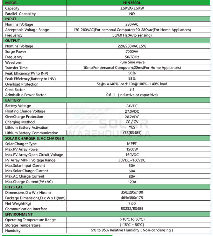 Hybrid Inverter 24v 3.5 Kva 3500w Mppt 60A Inverter Pure Sine Wave - Ecco