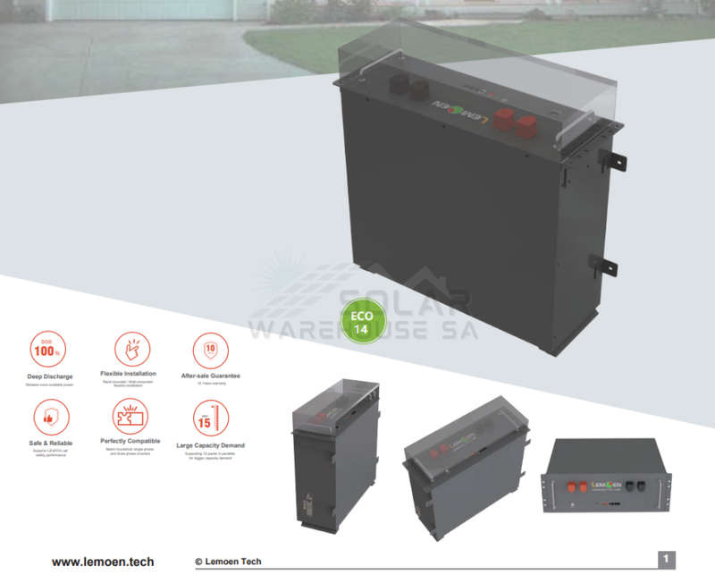 Lemoen Battery Lithium Ion ECO14 14.3KWH 51.2V 280AH Rack Mount & Wall Mount