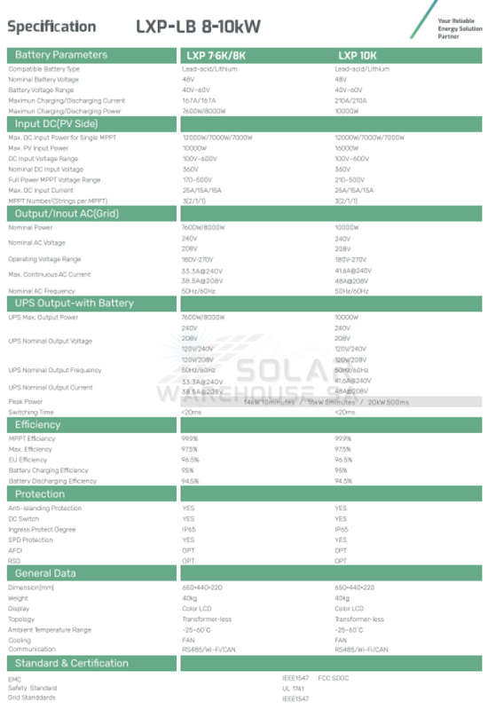 Luxpower Solar Hybrid Inverter LXP 10Kwh 48v