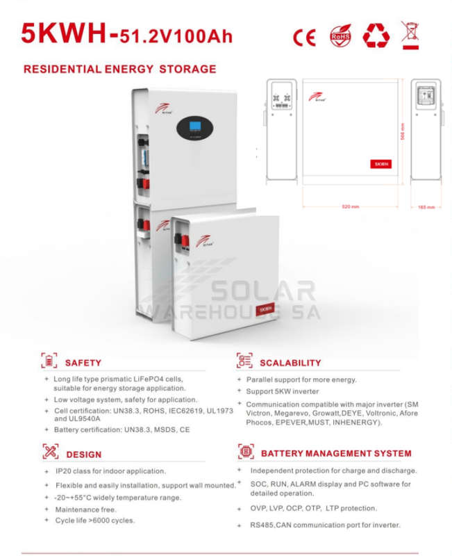 RITAR Lithium Iron Phosphate Battery 51.2V 100Ah 5.12KWH