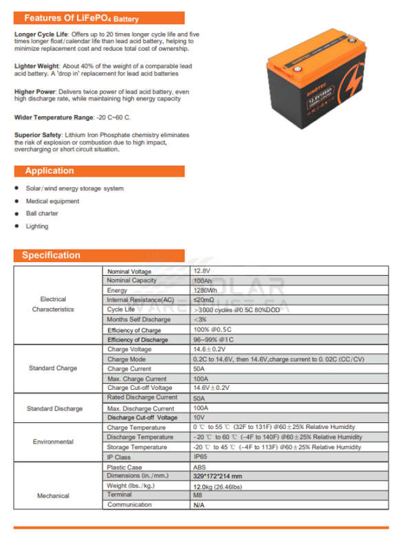 Sinotec VB12100 100AH 12.8V Lithium Battery (3 Years Warranty)
