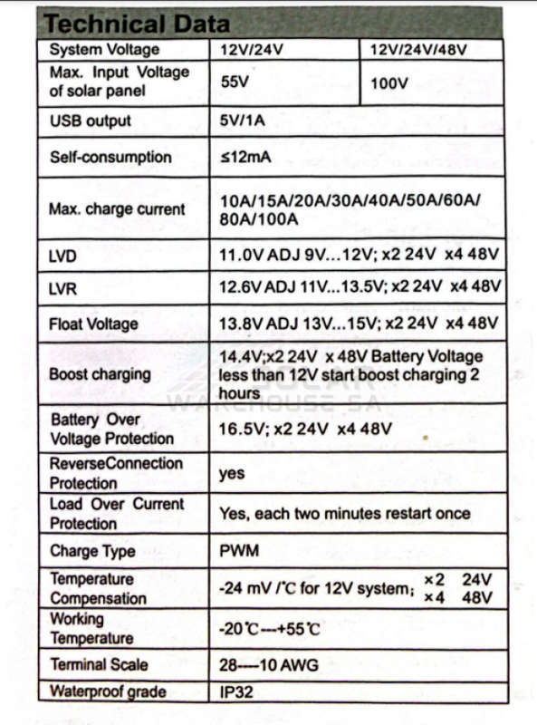 Sun Solar Charge Controller 50A PWM 12/24/48  V