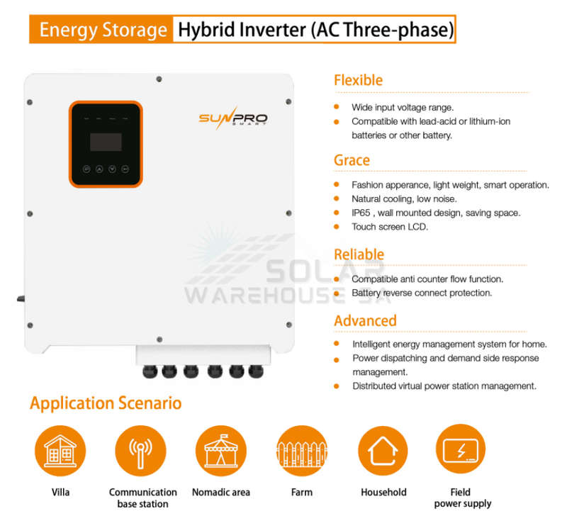 Sunpro Hybrid Solar Inverter Three Phase MPPT Parralel 12KW Hybrid Inverter (High Voltage)