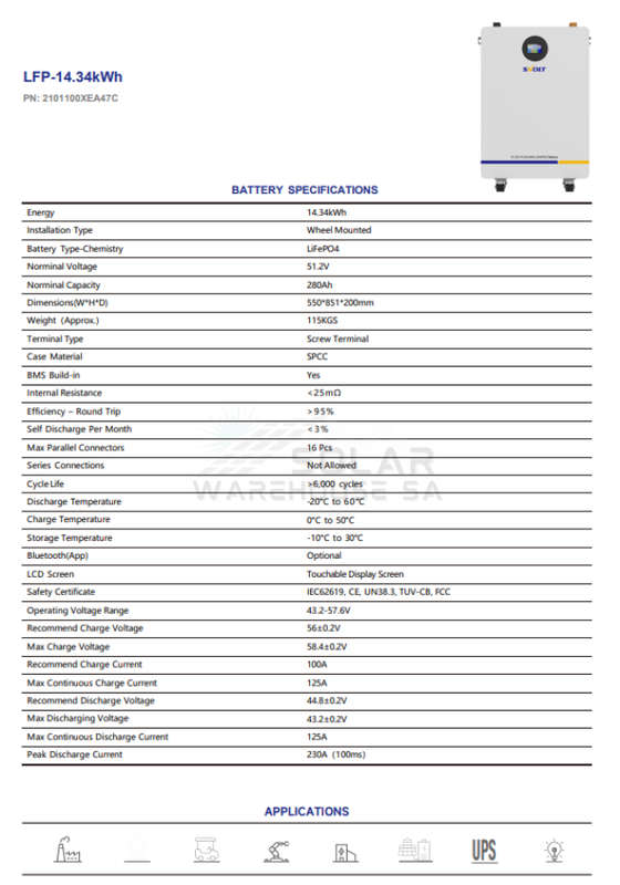 SVOLT 51.2V 280Ah 14.34 kWh A-Grade Lithium Battery