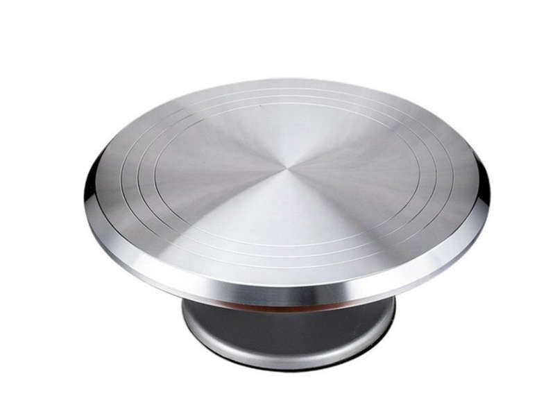 35cm Non-Slip Rotating Cake Decorating Turntable Display Stand - Silver