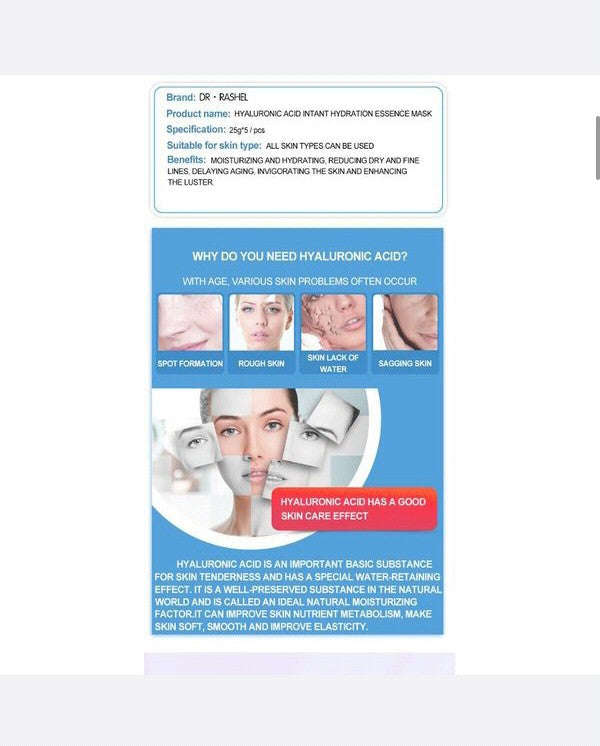 Dr Rashel Hyaluronic Acid Hydration Essence Mask (5 Piece)