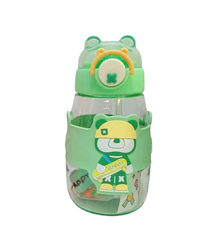 Cute Bear Water Bottle | Customizable Bottle with Stickers | Leak Proof Straw Bottle For School/T...
