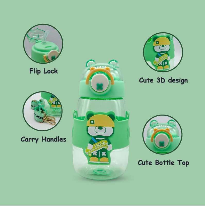 Cute Bear Water Bottle | Customizable Bottle with Stickers | Leak Proof Straw Bottle For School/T...