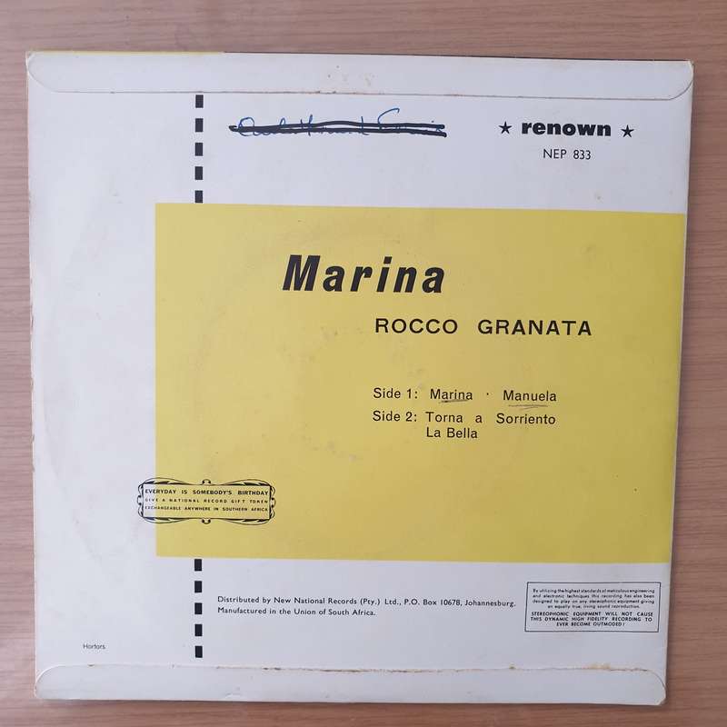 Rocco Granata  Marina - Vinyl 7" Record - Very-Good+ Quality (VG+) (verygoodplus7)