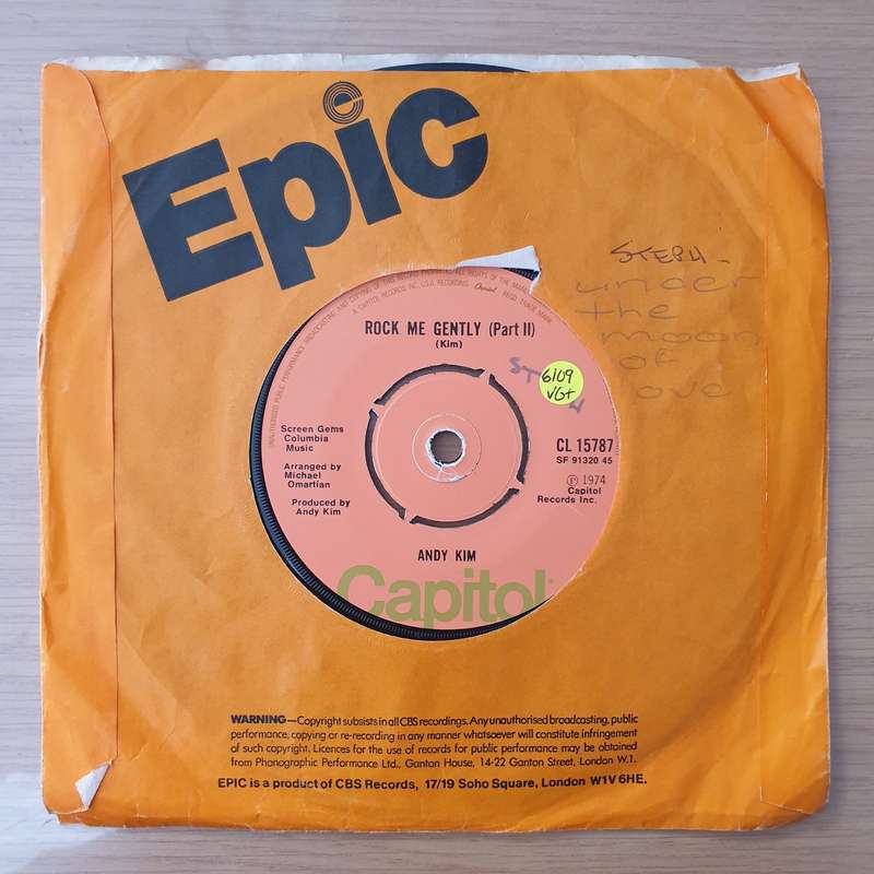 Andy Kim  Rock Me Gently - Vinyl 7" Record - Very-Good+ Quality (VG+) (Aryeh)