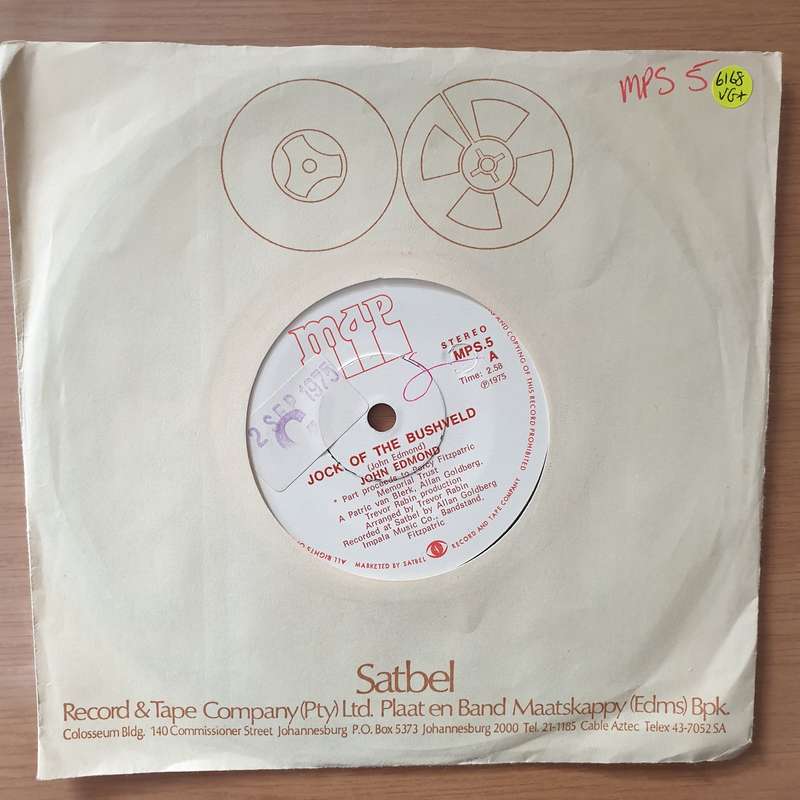 John Edmond  Jock Of The Bushveld - Vinyl 7" Record - Very-Good+ Quality (VG+) (verygoodplus7)