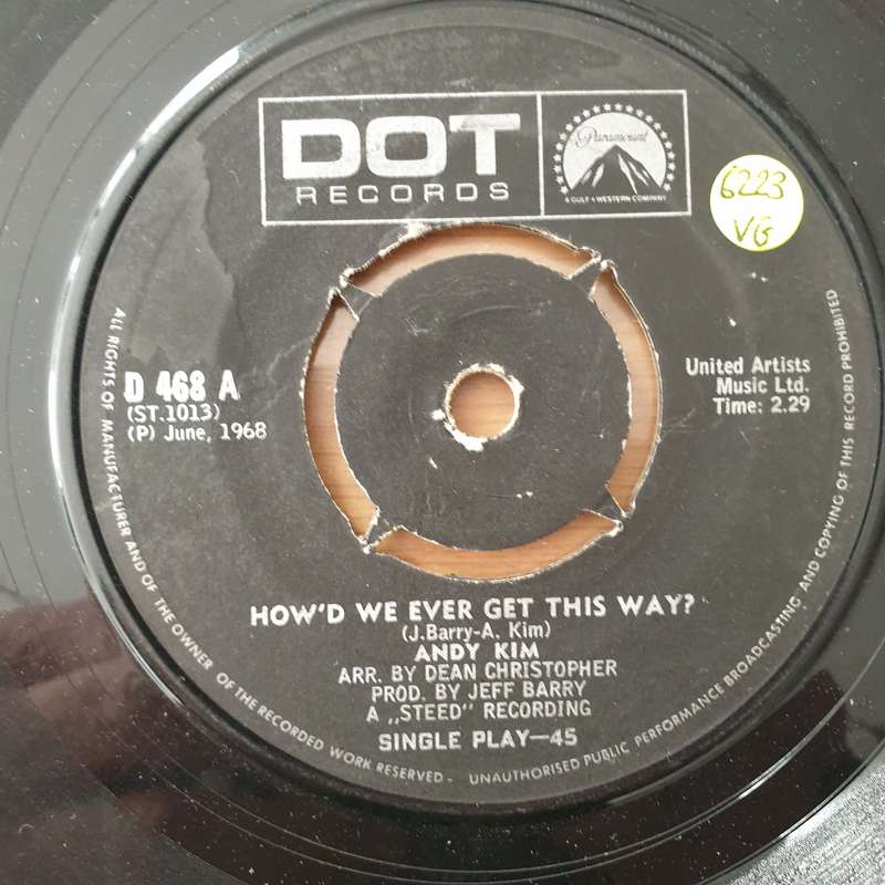 Andy Kim  How'd We Ever Get This Way? - Vinyl 7" Record - Very-Good+ Quality (VG+) (verygoodpl...