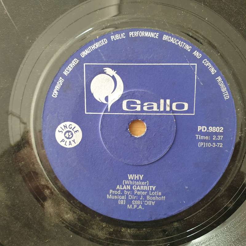 Alan Garrity  I Need Someone / Why  - Vinyl 7" Record - Very-Good- Quality (VG-) (minus7)