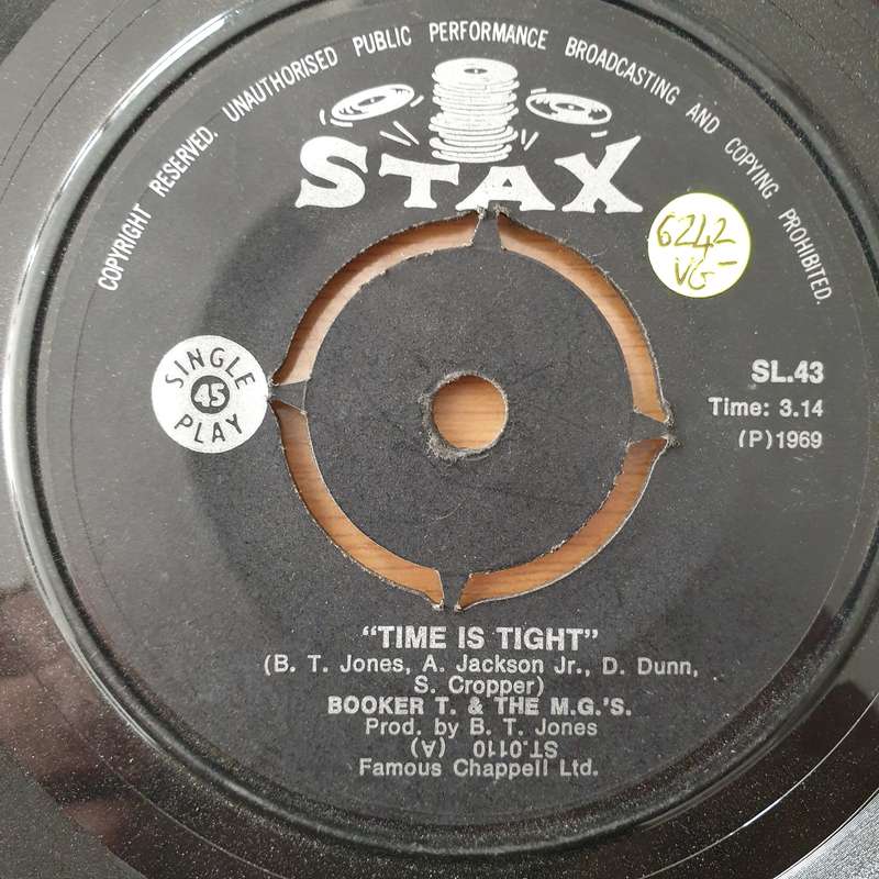 Booker T. & The M.G.'s  Time Is Tight  - Vinyl 7" Record - Very-Good- Quality (VG-) (minus7)