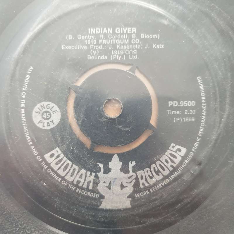 1910 Fruitgum Co.  Indian Giver - Vinyl 7" Record - Good+ Quality (G+) (gplus)