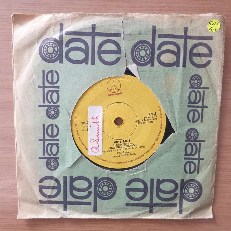 Kris Kristofferson  Why Me / Help Me - Vinyl 7" Record - Very-Good+ Quality (VG+) (verygoodplus7)