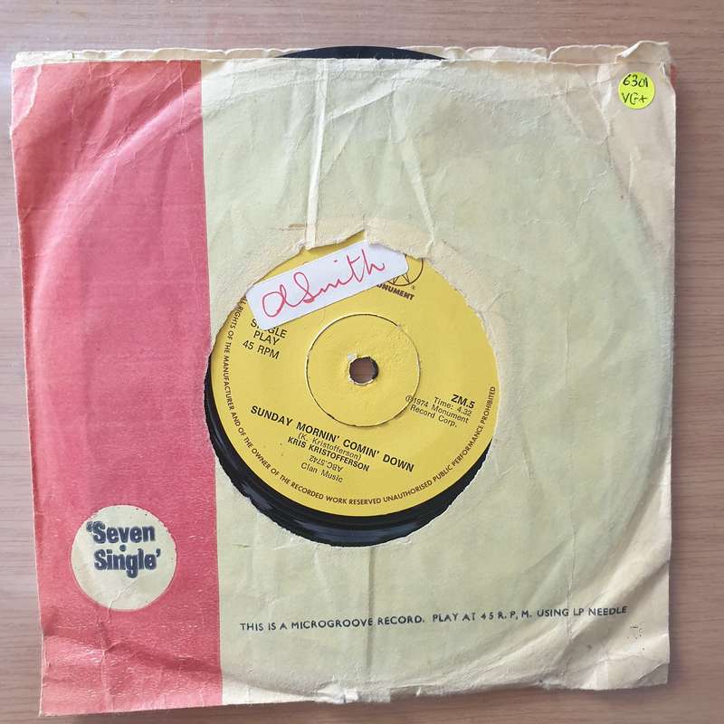 Kris Kristofferson  Help Me Make It Through The Night - Vinyl 7" Record - Very-Good+ Quality (...