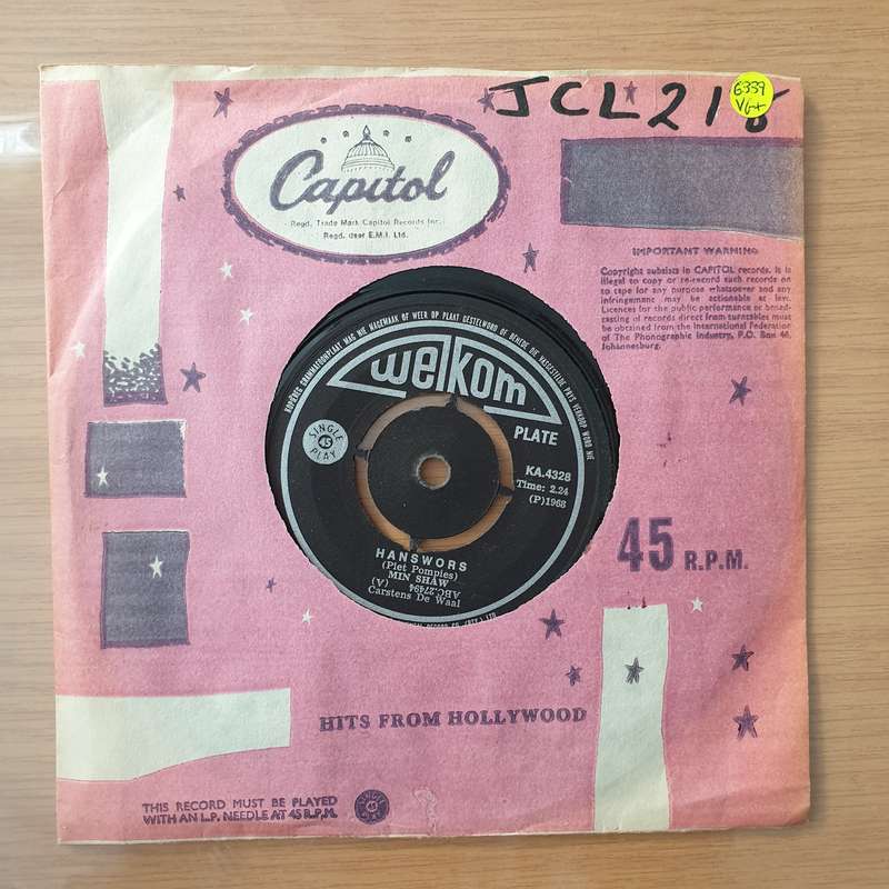 Min Shaw  Hanswors / U Eie Dag (Your Special Day) - Vinyl 7" Record - Very-Good+ Quality (VG+)...
