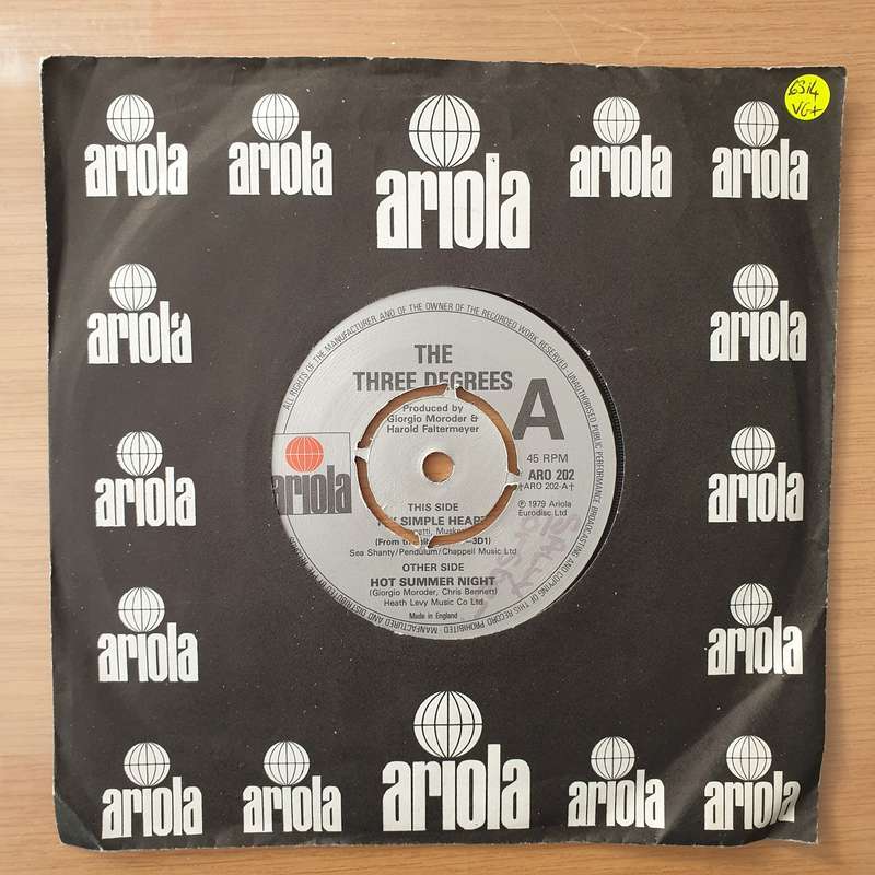 The Three Degrees  My Simple Heart - Vinyl 7" Record - Very-Good+ Quality (VG+) (verygoodplus7)