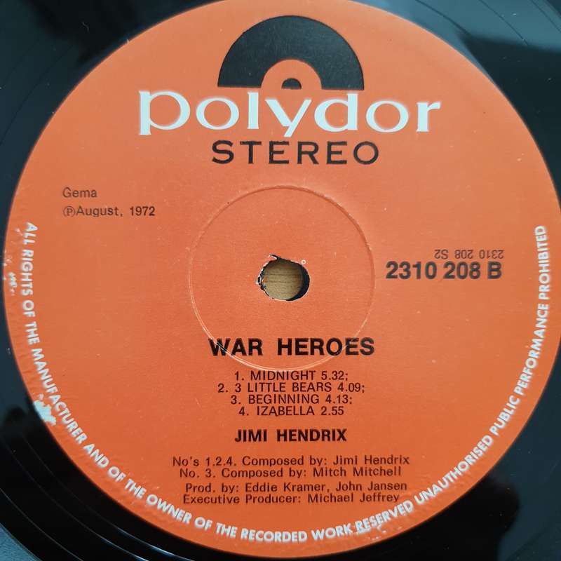 Jimi Hendrix  War Heroes (Germany) (2310208) - Vinyl LP Record  (VG+)