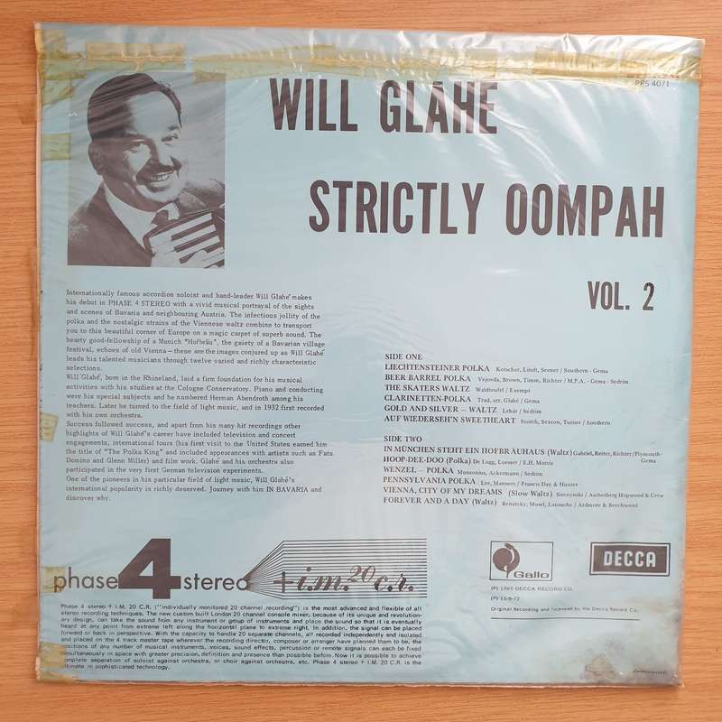 Will Glahe - Strictly Oompah Vol 2 - Vinyl LP Record - Very-Good+ Quality (VG+)