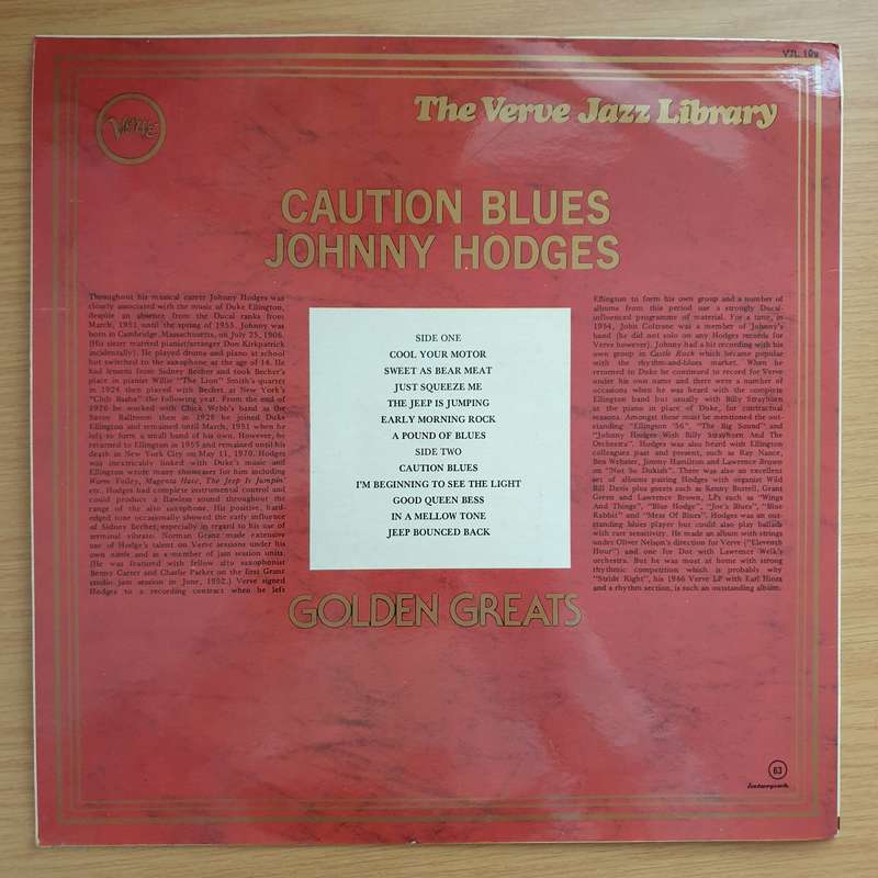 Johnny Hodges - Caution Blues - Vinyl LP Record - Very-Good+ Quality (VG+) (verygoodplus)
