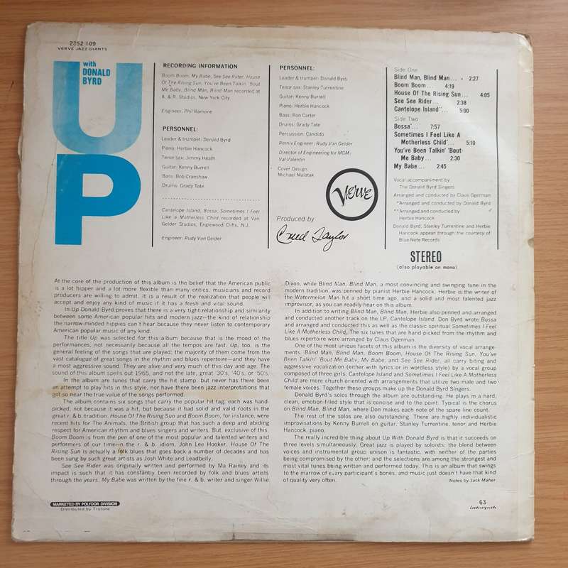 Donald Byrd  Up With Donald Byrd - Vinyl LP Record - Very-Good+ Quality (VG+) (verygoodplus)