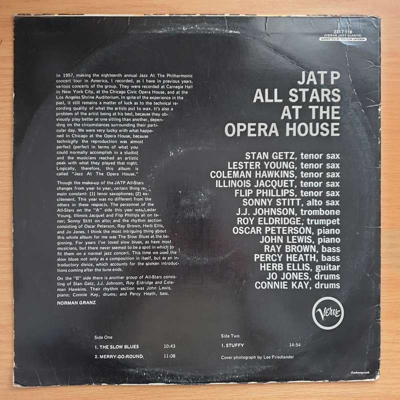JATP All Stars  The Jatp All-Stars At The Opera House - Vinyl LP Record - Very-Good+ Quality (...