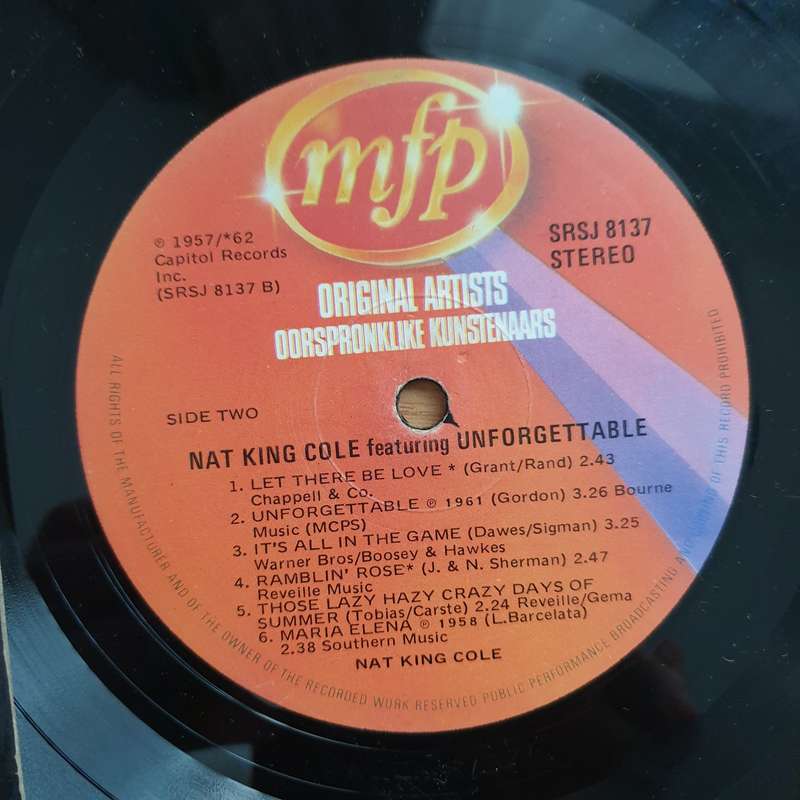 Nat King Cole  Unforgettable, Smile, Ramblin' Rose - Vinyl LP Record - Very-Good+ Quality (VG+...