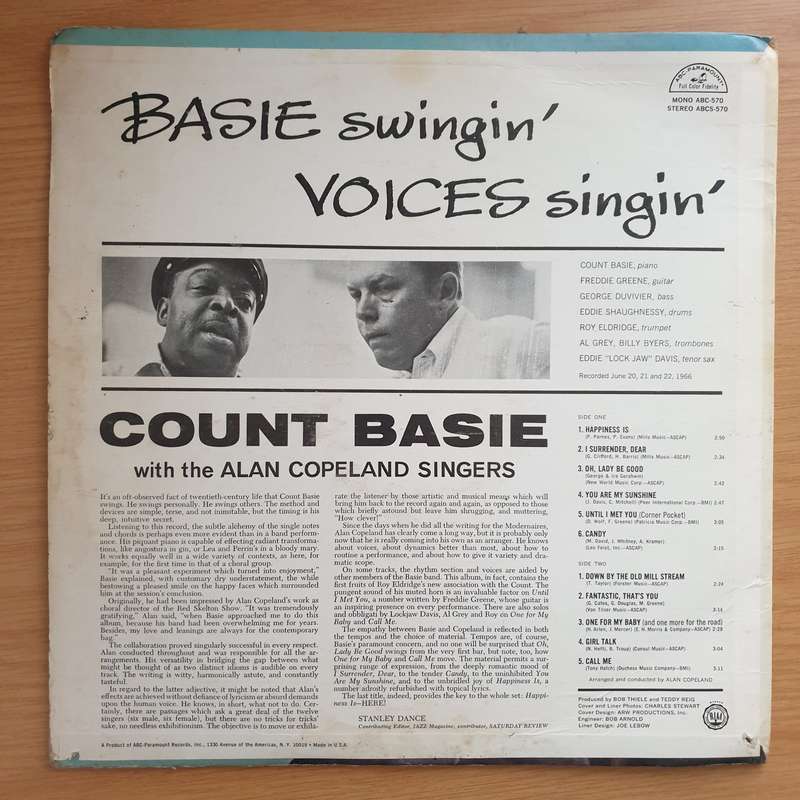 Count Basie With The Alan Copeland Singers  Basie Swingin' Voices Singin' - Vinyl LP Record - ...