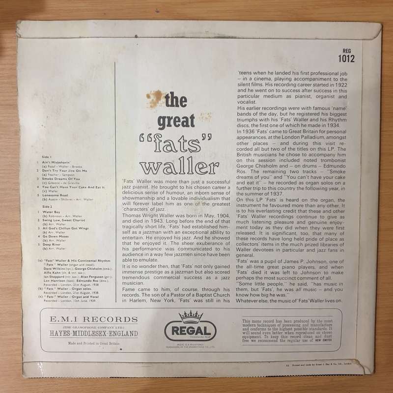 Fats Waller  The Great "Fats" Waller - Vinyl LP Record - Very-Good+ Quality (VG+) (verygoodplus)