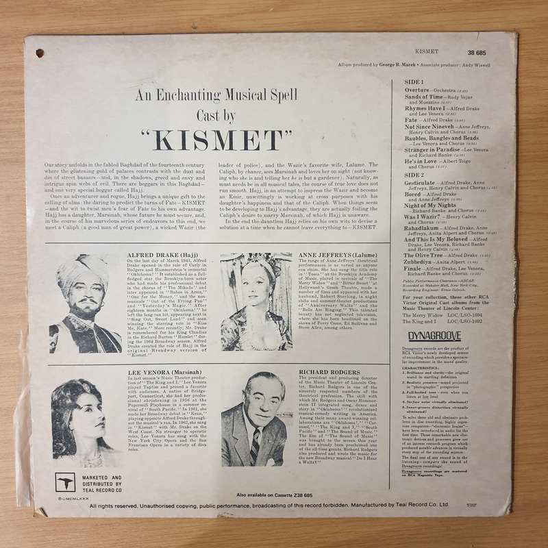 Alfred Drake, Richard Rodgers  Kismet Original Cast Music Theatre Of Lincoln Center - Vinyl LP...