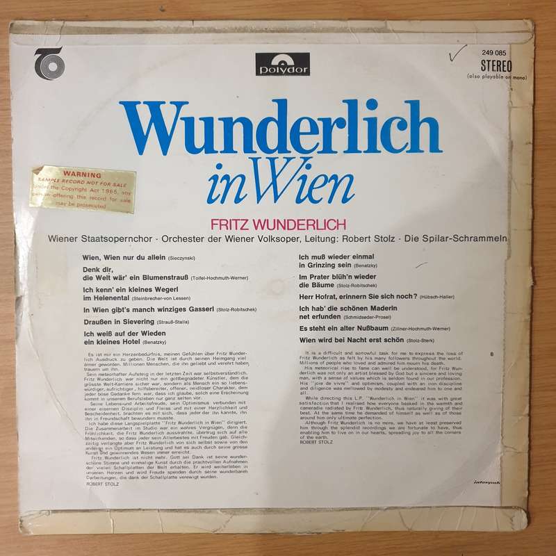 Wunderlich In Wien - Vinyl LP Record (VG+)