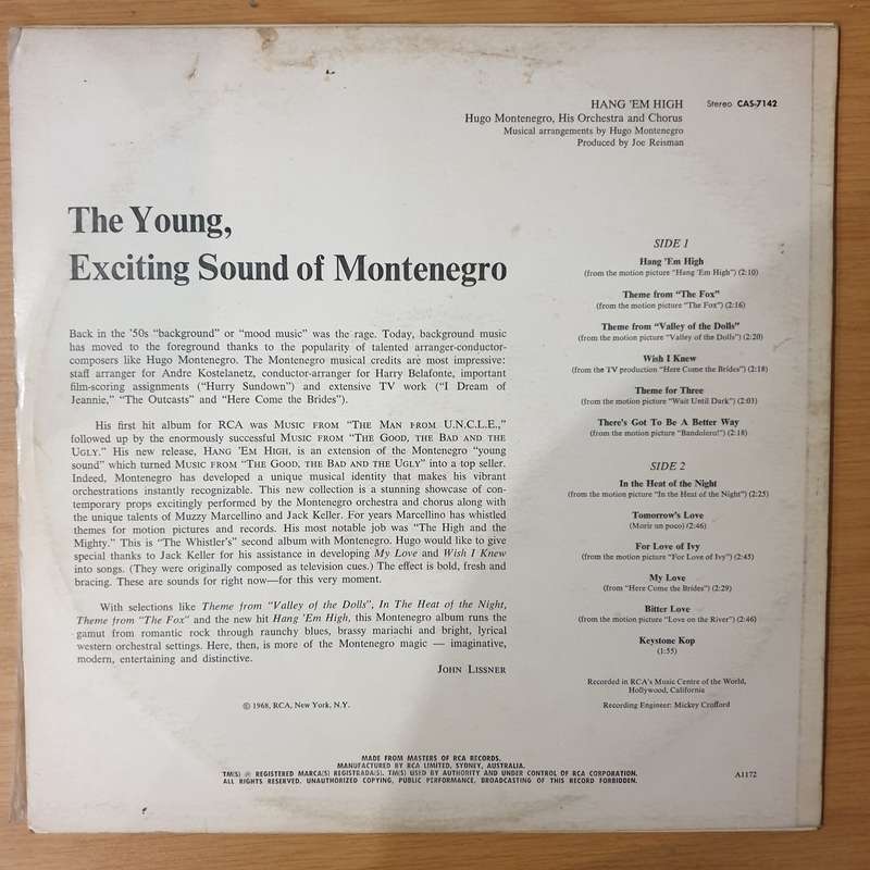 Hugo Montenegro And His Orchestra And Chorus  Hang 'Em High - Vinyl LP Record - Very-Good+ Qua...