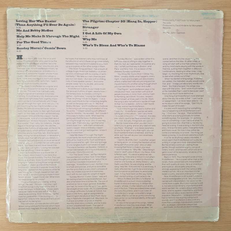 Kris Kristofferson - Songs of Kris Kristofferson - Vinyl LP Record - Good+ Quality (G+) (gplus)