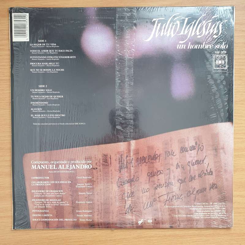 Julio Iglesias  Un Hombre Solo - Vinyl LP Record - Very-Good+ Quality (VG+)