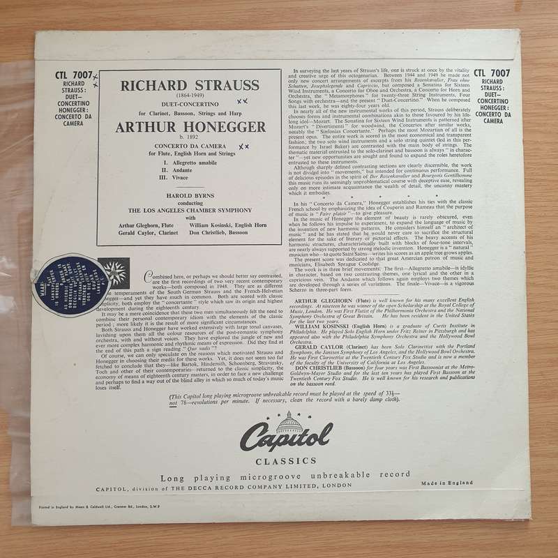 Richard Strauss - Arthur Honegger, The Los Angeles Chamber Orchestra, Gerard Schwarz  Duet-Con...