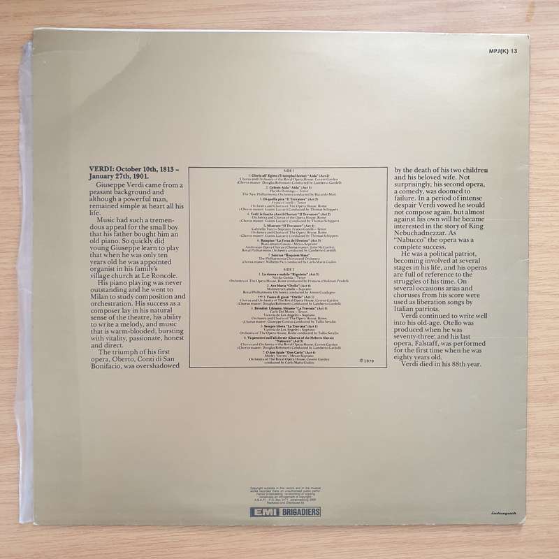 Verdi Masterpiece - Masterpiece Series - Vinyl LP Record - Very-Good+ Quality (VG+)