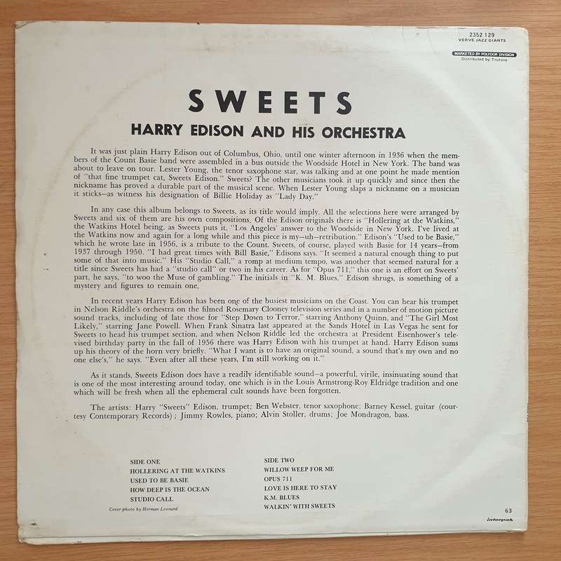 Harry Edison And His Orchestra  Sweets - Vinyl LP Record - Very-Good+ Quality (VG+) (verygoodp...