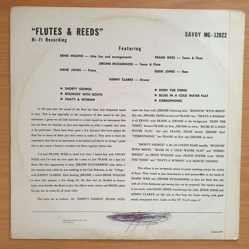 Flutes And Reeds  Ernie Wilkins / Frank Wess / Jerome Richardson / Hank Jones / Eddie Jones / ...