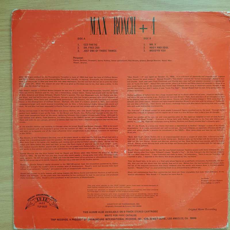 Max Roach  + 4  Vinyl LP Record - Very-Good+ Quality (VG+) (verygoodplus)