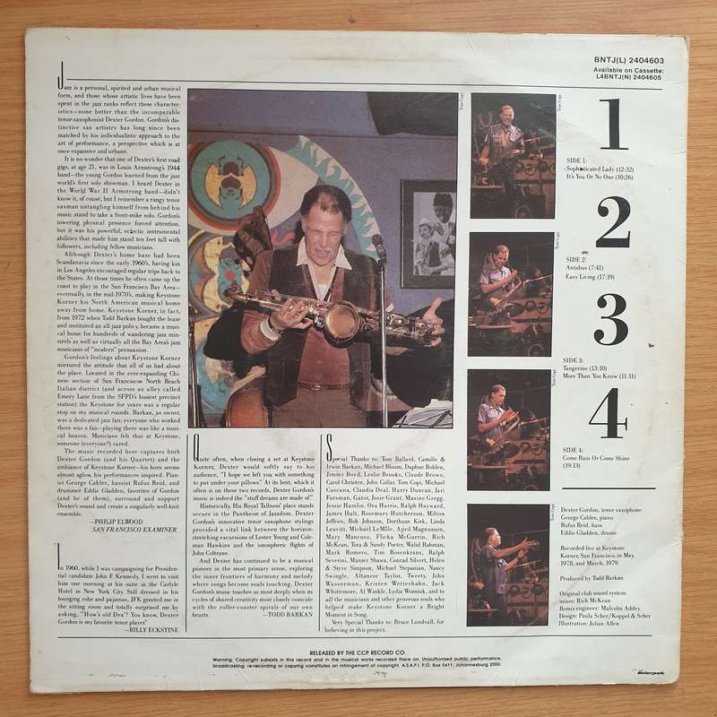 Dexter Gordon  Nights At The Keystone  Vinyl LP Record - Very-Good+ Quality (VG+) (verygood...